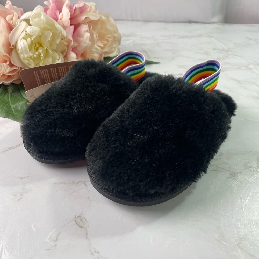 NWT LAMO Slippers Clogs Faux Fur Indoor Outdoor Memory Foam Black Girls Size S